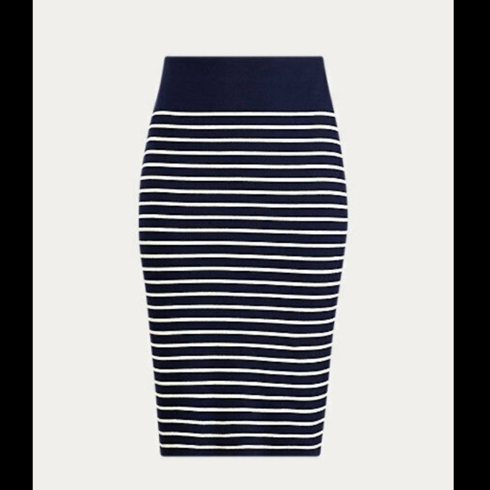 RALPH LAUREN Navy Blue & White Striped Ribbed Pencil Skirt